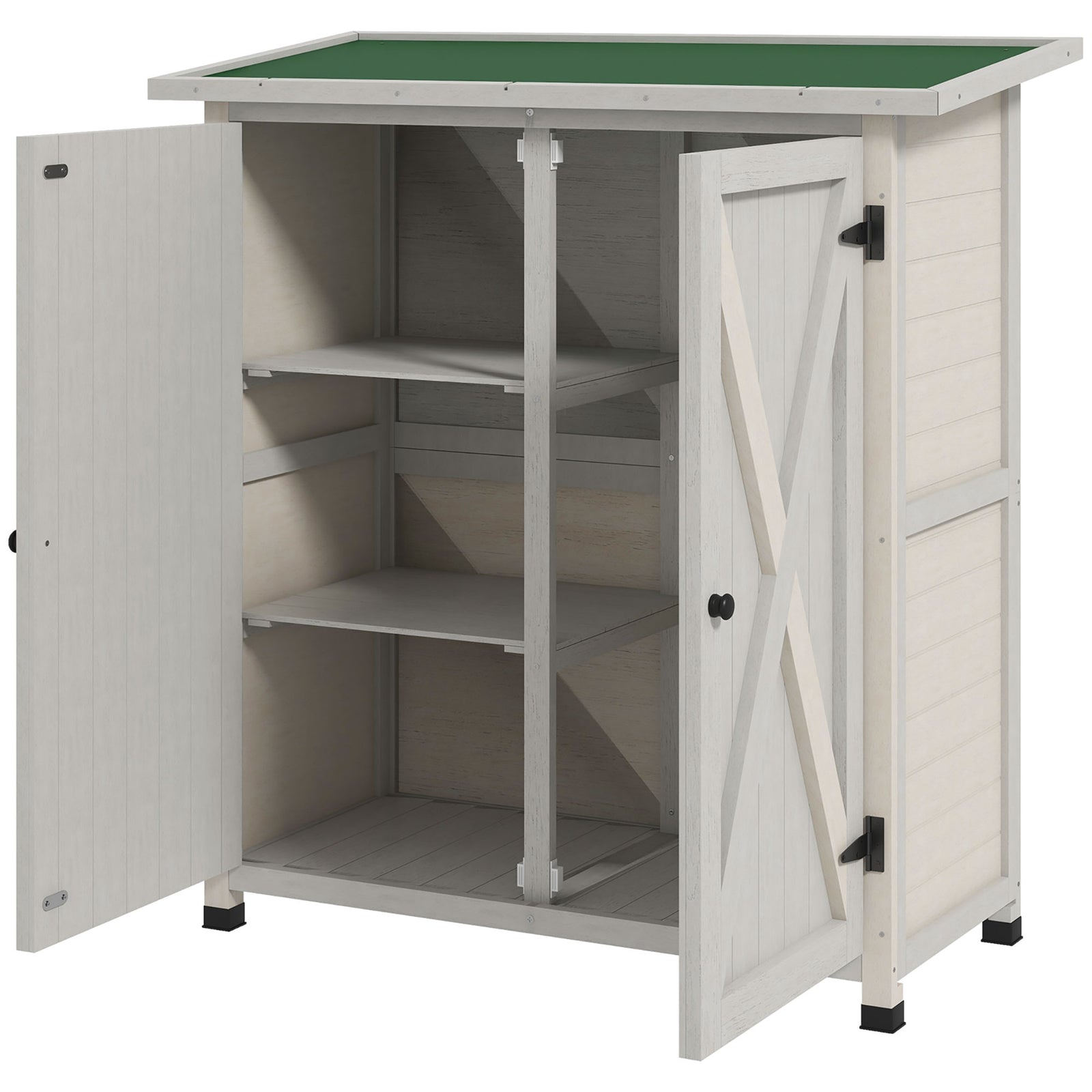 Wood Garden Storage Shed Tool Cabinet Organizer W/ Shelves