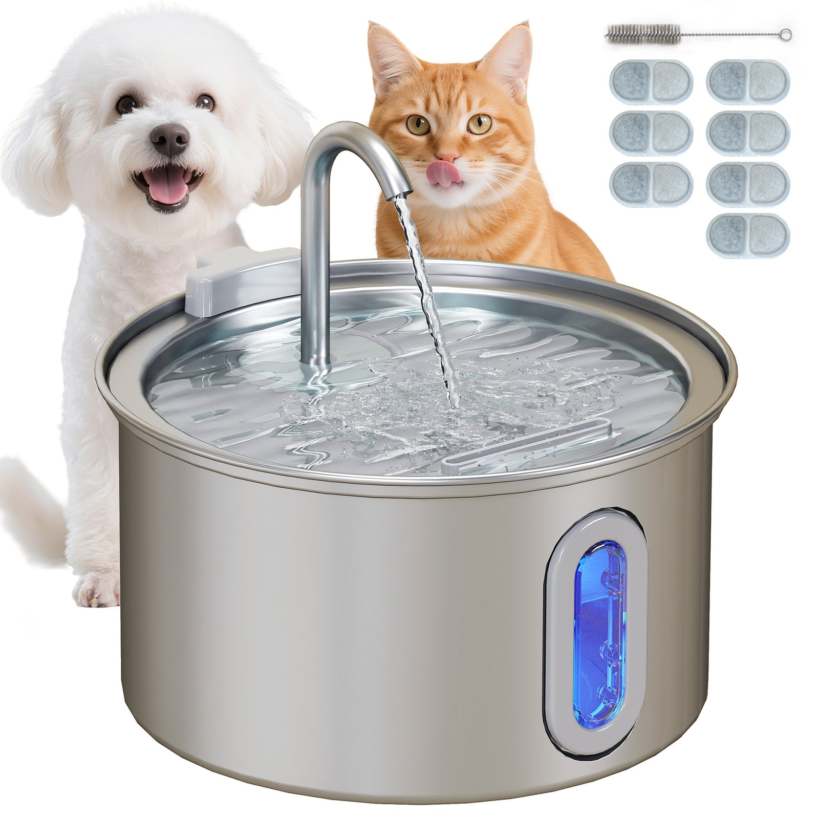 Pawhut 2.5l Cat Water Fountain For Drinking Stainless Steel Ultra-silent