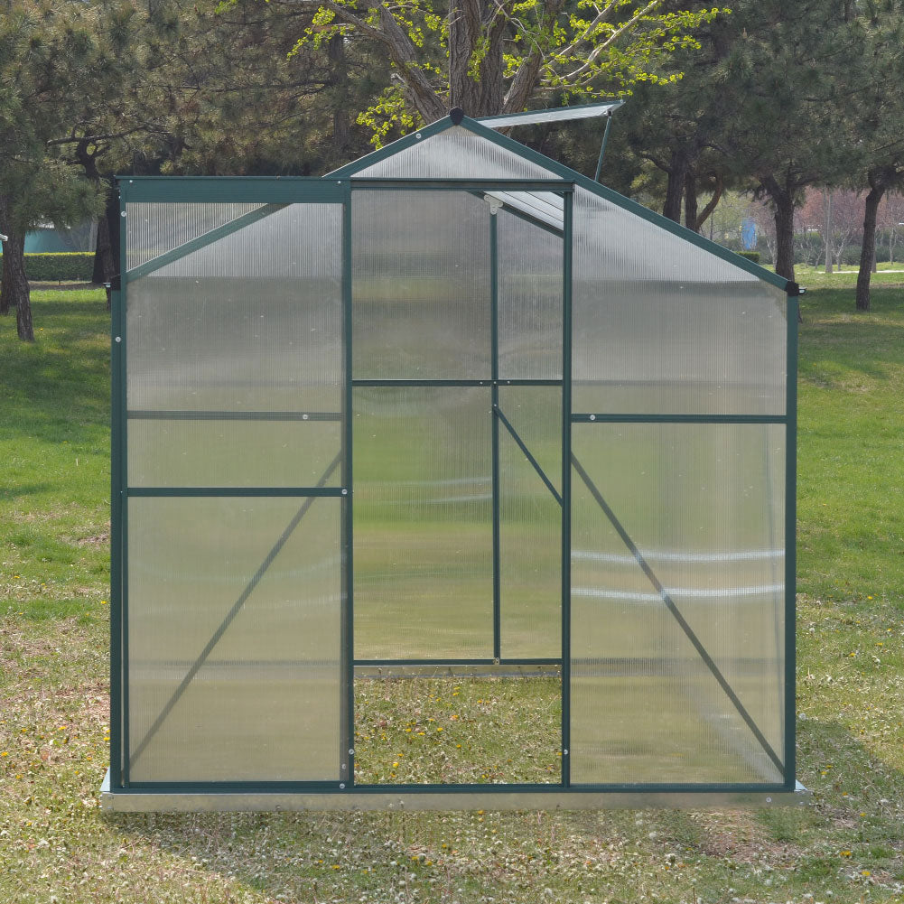 Polycarbonate Greenhouse– Aluminum Frame Walk-in Greenhouse With Sliding Door & Ventilation Window For Plants & Flowers, Green, 6 x 6ft