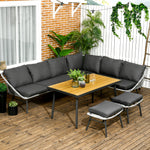 6 Seater Rattan Set W/ Sofa, Footstool, Table, Cushions
