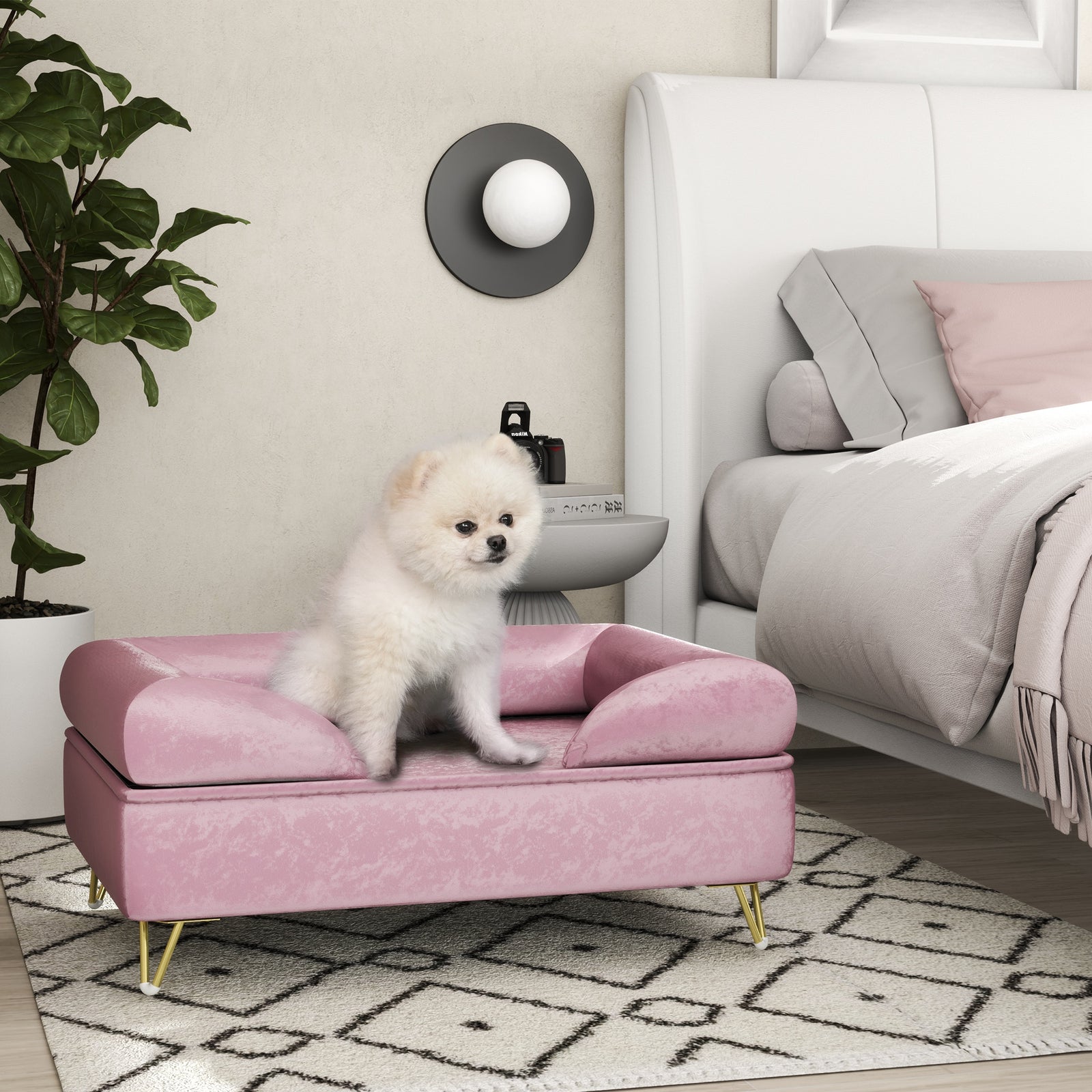 Dog Sofa Pet Couch W/ Removable Backrest Cushion Washable Cover | Pink