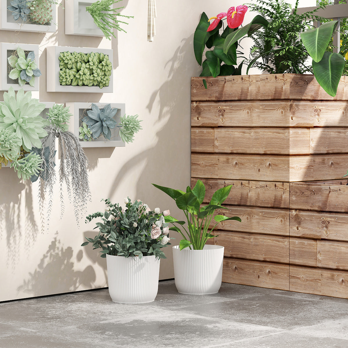 Round Plant Pots Outdoor 22cm For Garden Decoration | Set of 2 | White