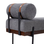 Modern Upholstered Bench With Bolster Pillow, Fine Linen Fabric Bedroom Bench With Metal Legs For End Of Bed | Dark Grey
