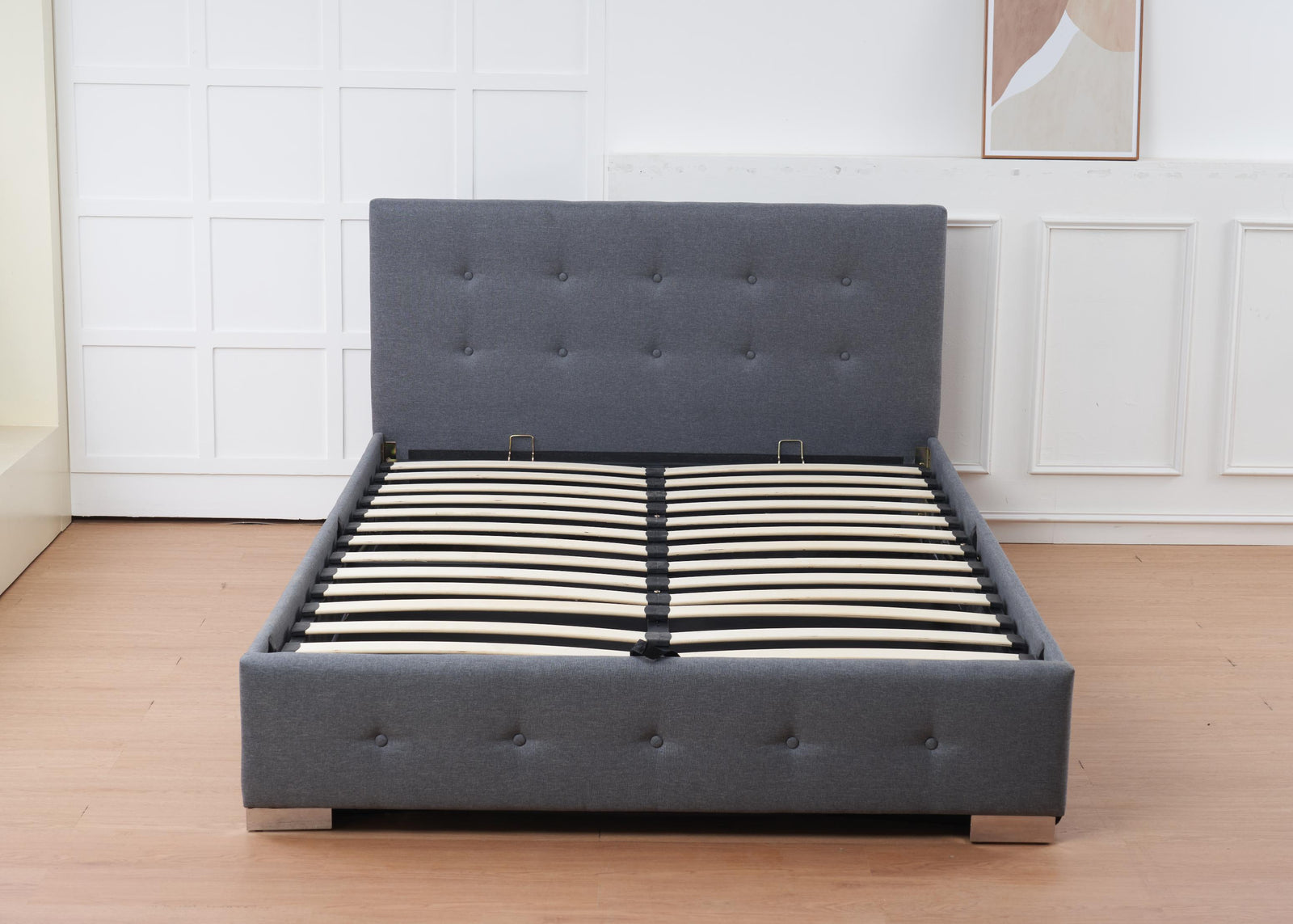 The Oslo Grey Linen Tufted Ottoman Bed Frame | Double | Grey