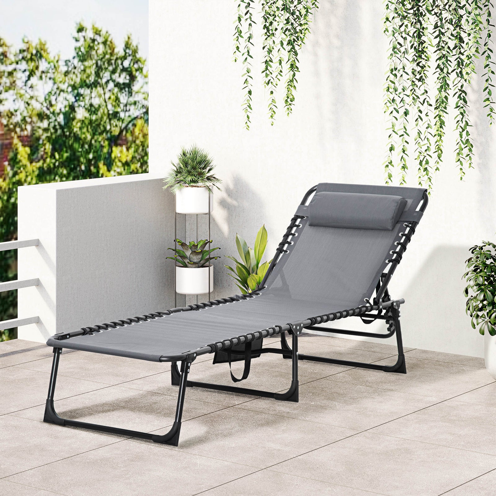 Lounger Reclining Camping Bed 5-position Adjustable