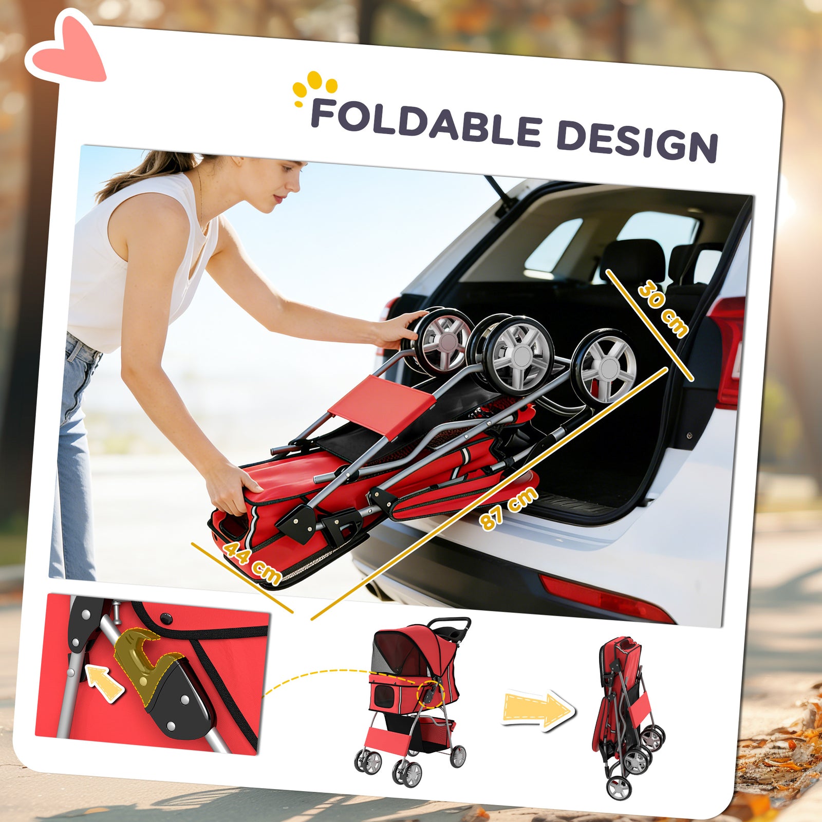 PawHut Pet Stroller Carrier Foldable Deluxe Walk Travel Dog