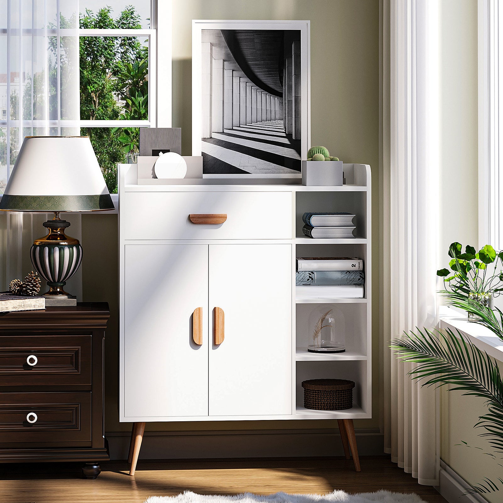 Side Cabinet With Storage Drawer For Hallway Kitchen White