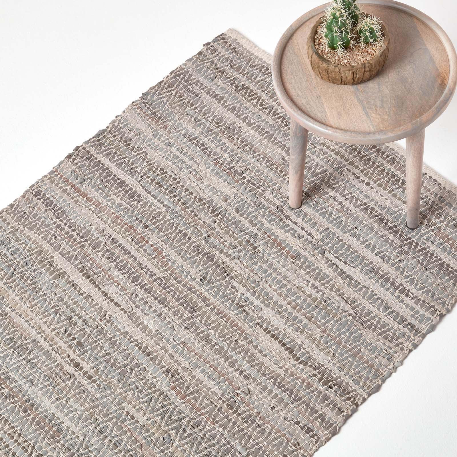 Real Leather Handwoven Diamond Pattern Rug | 150cm x 240cm | Grey