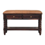 Solid Wood Spindle Winewood Leather Bench