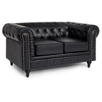 Button Tufted Faux Leather Living Room Sofa - 2 Seater | Black