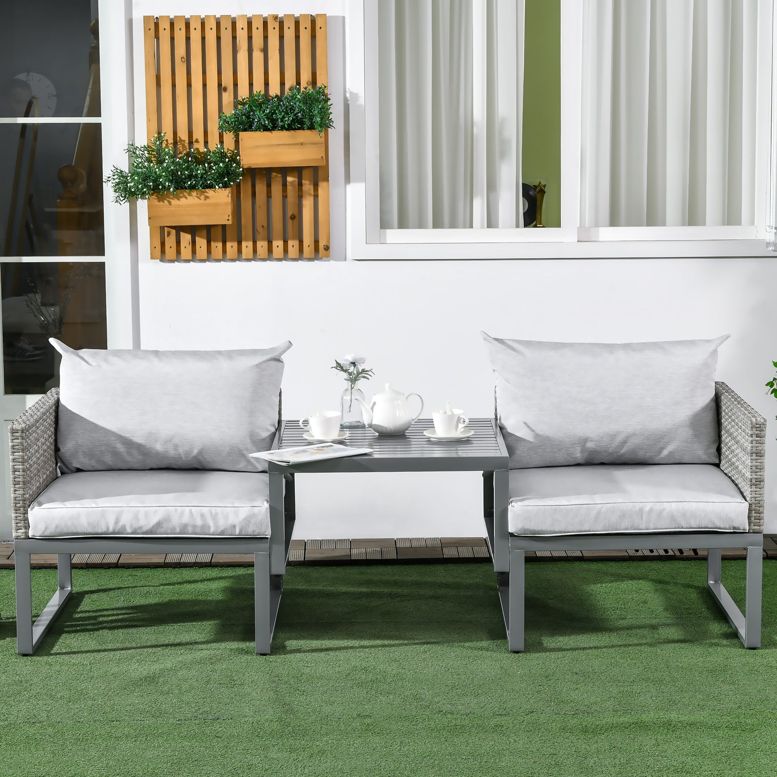 3-in-1 Chair Coffee Table 3-seater Sofa W/ Steel Frame