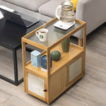 Breeins Wooden Glass Side Table With Wheels