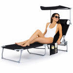 Folding Sun Lounger With Sun Shade - Black