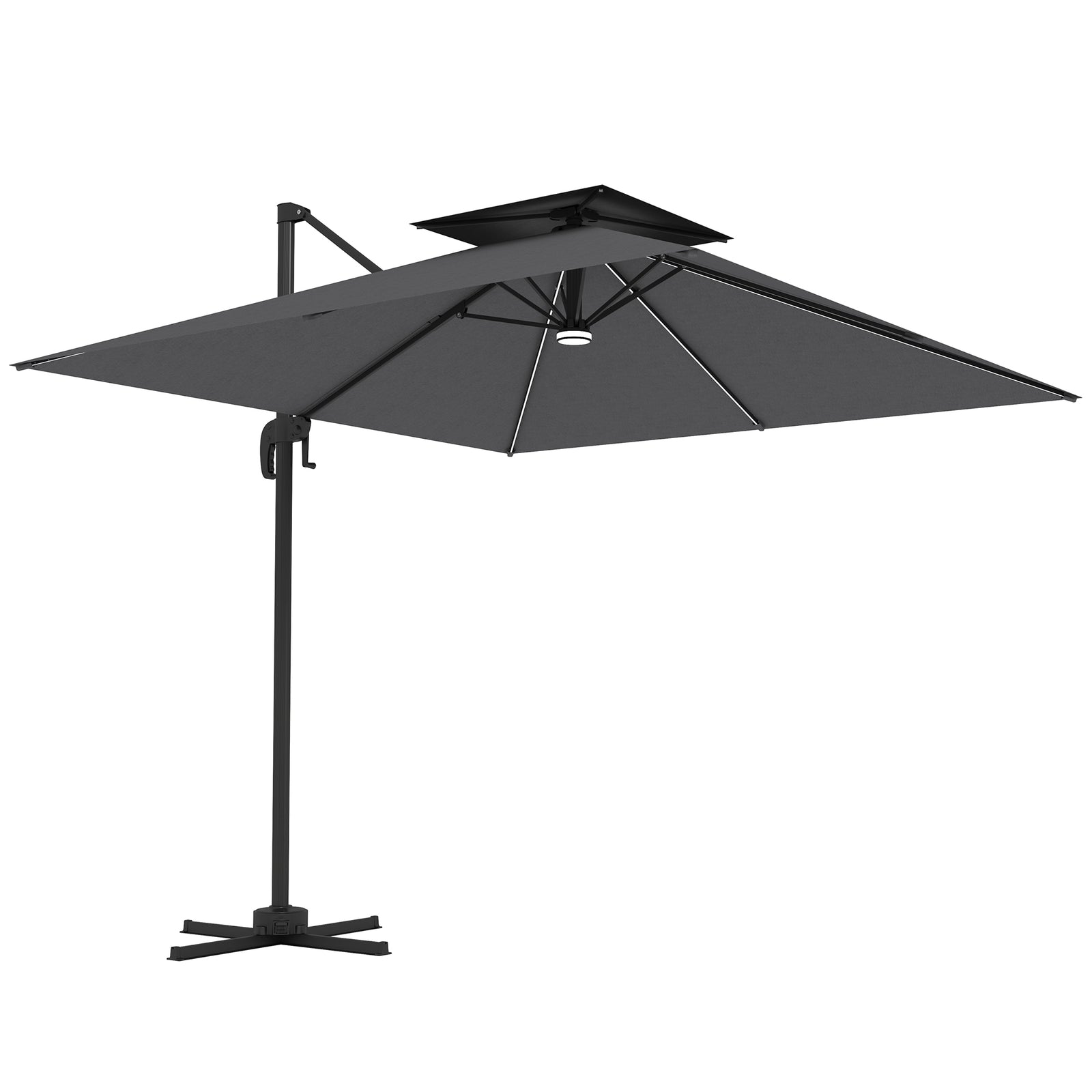 2.5m Cantilever Parasol, Solar Led Lights, Double Top | Dark Grey