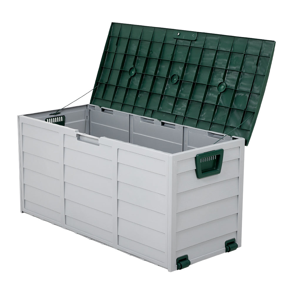 290l Weatherproof Garden Storage Box Outdoor Cabinet With Wheels | Green