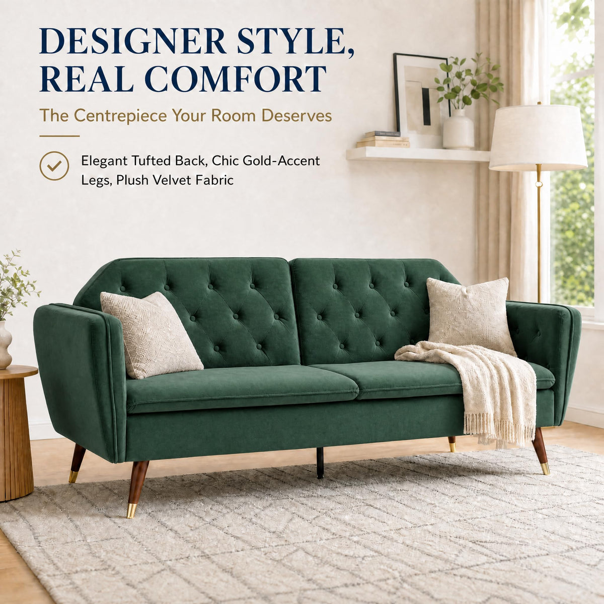 Victoria Velvet Sofa Bed 3 Seater | Green