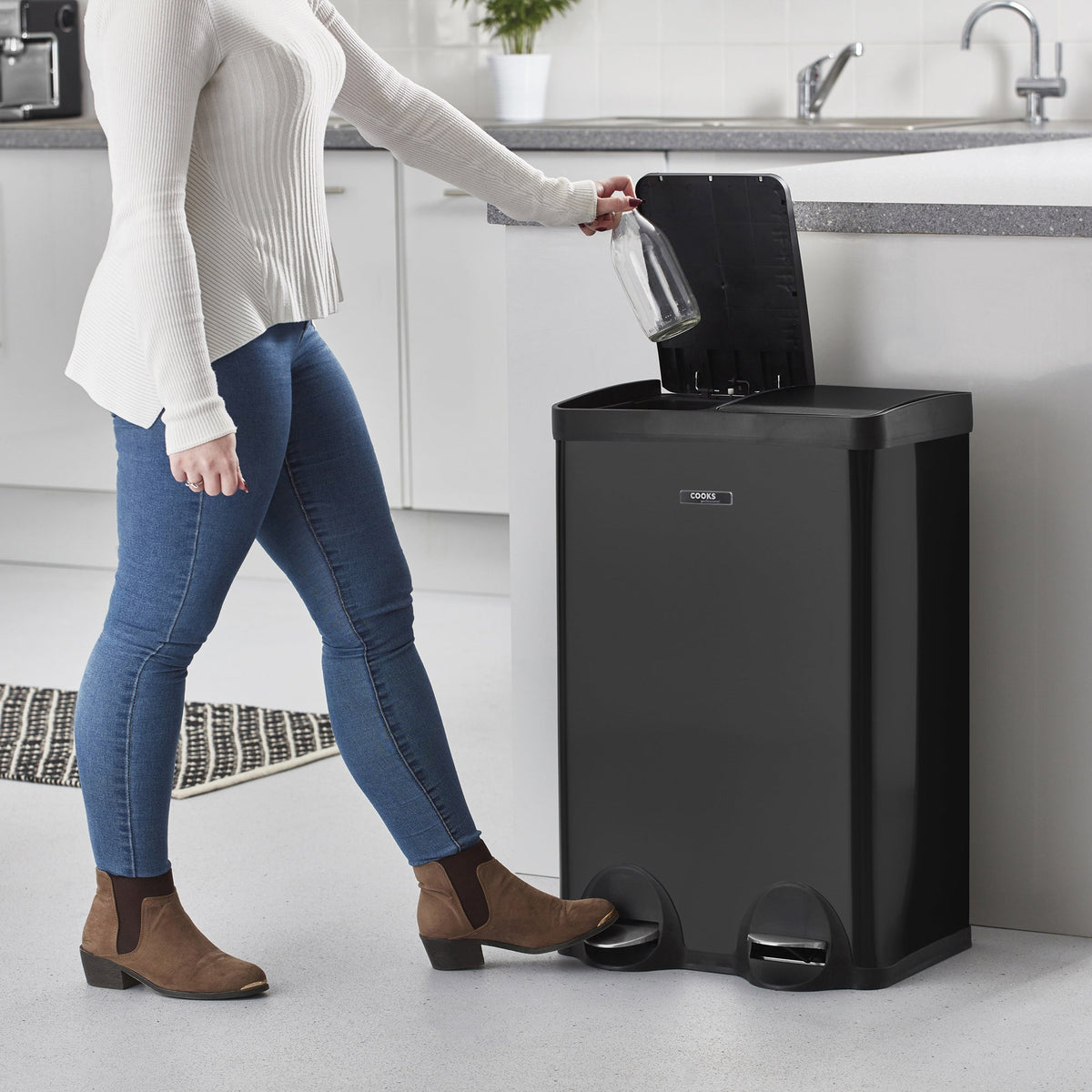 60l Dual Pedal Recycling Pedal Bin | 60l | White