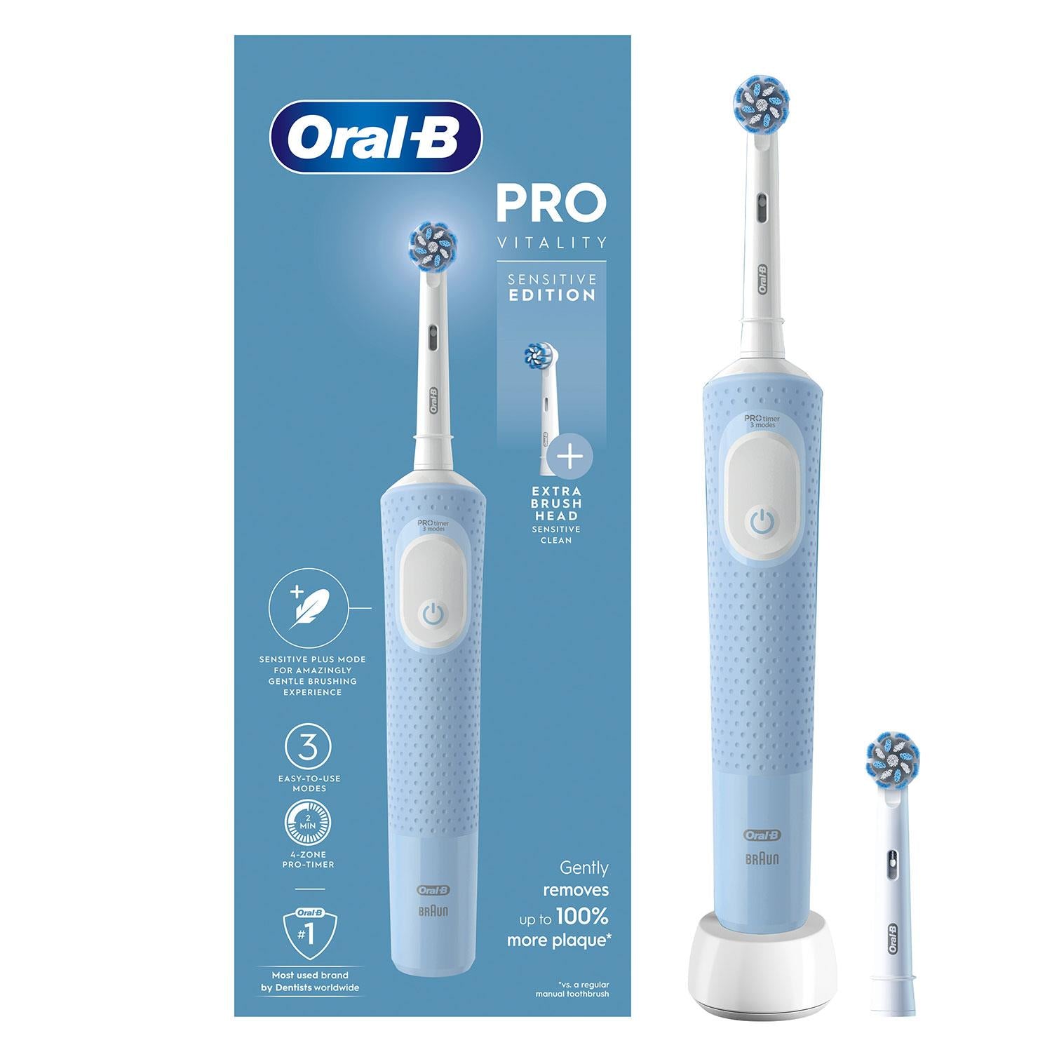 Vitality Pro Rechargeable Electric Toothbrush With 2 Brush Heads, Blue