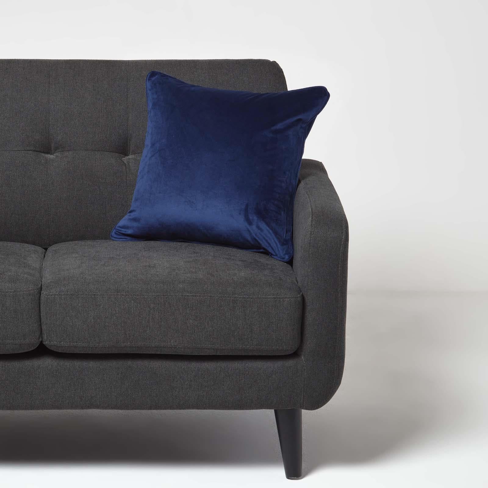 Filled Velvet Cushion With Piped Edge 46 X 46 Cm | 45cm x 45cm | Navy Blue