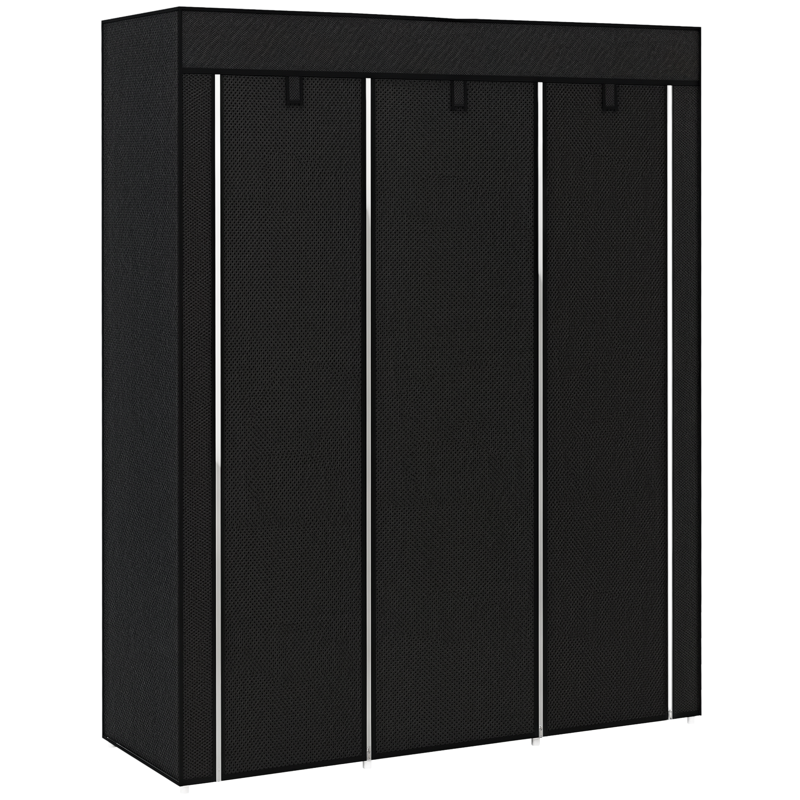 Fabric Portable Wardrobe With 8 Shelves 2 Hanging Rails | Black