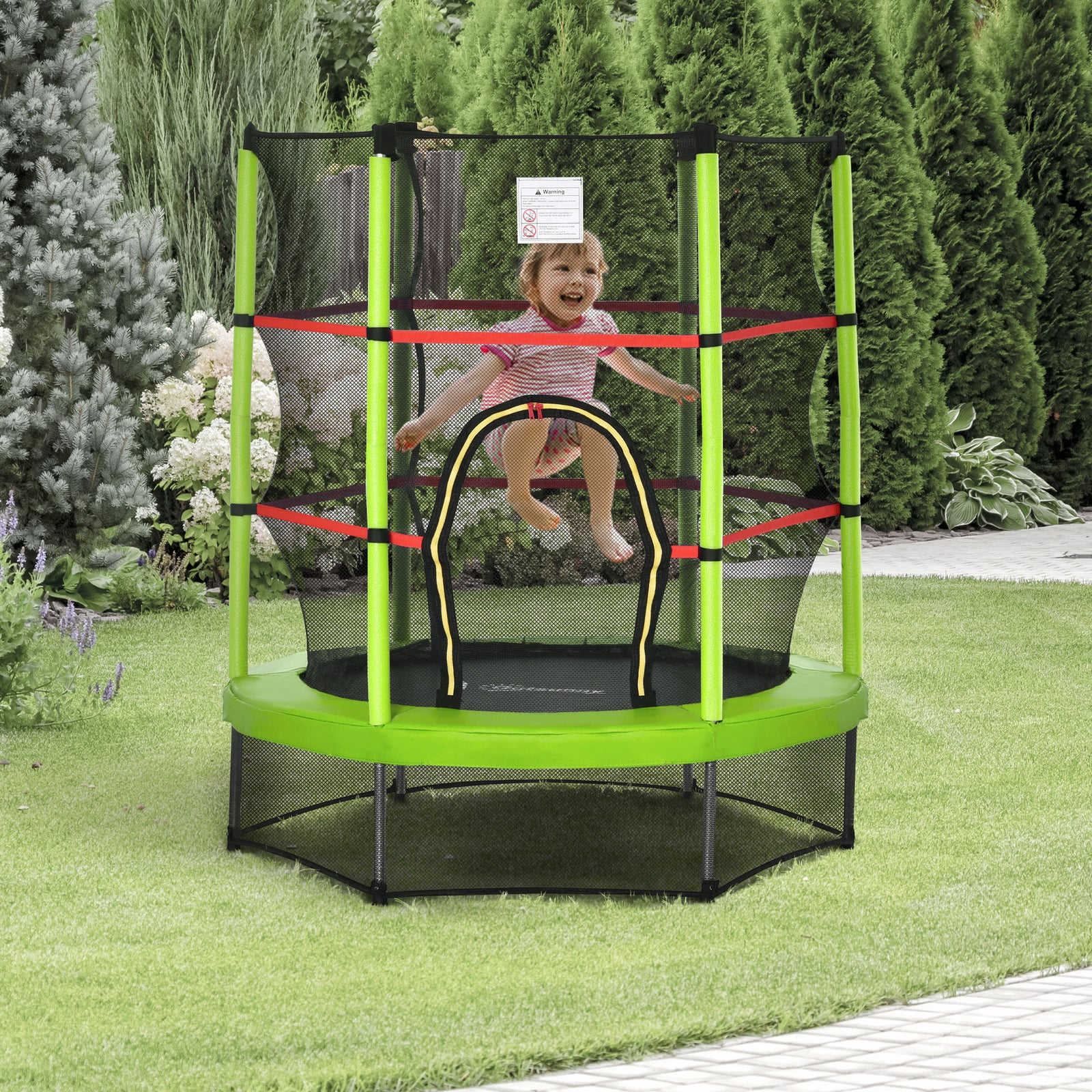 Kids Trampoline Mini Bouncer W/ Enclosure Net For 3-6 Years | Green