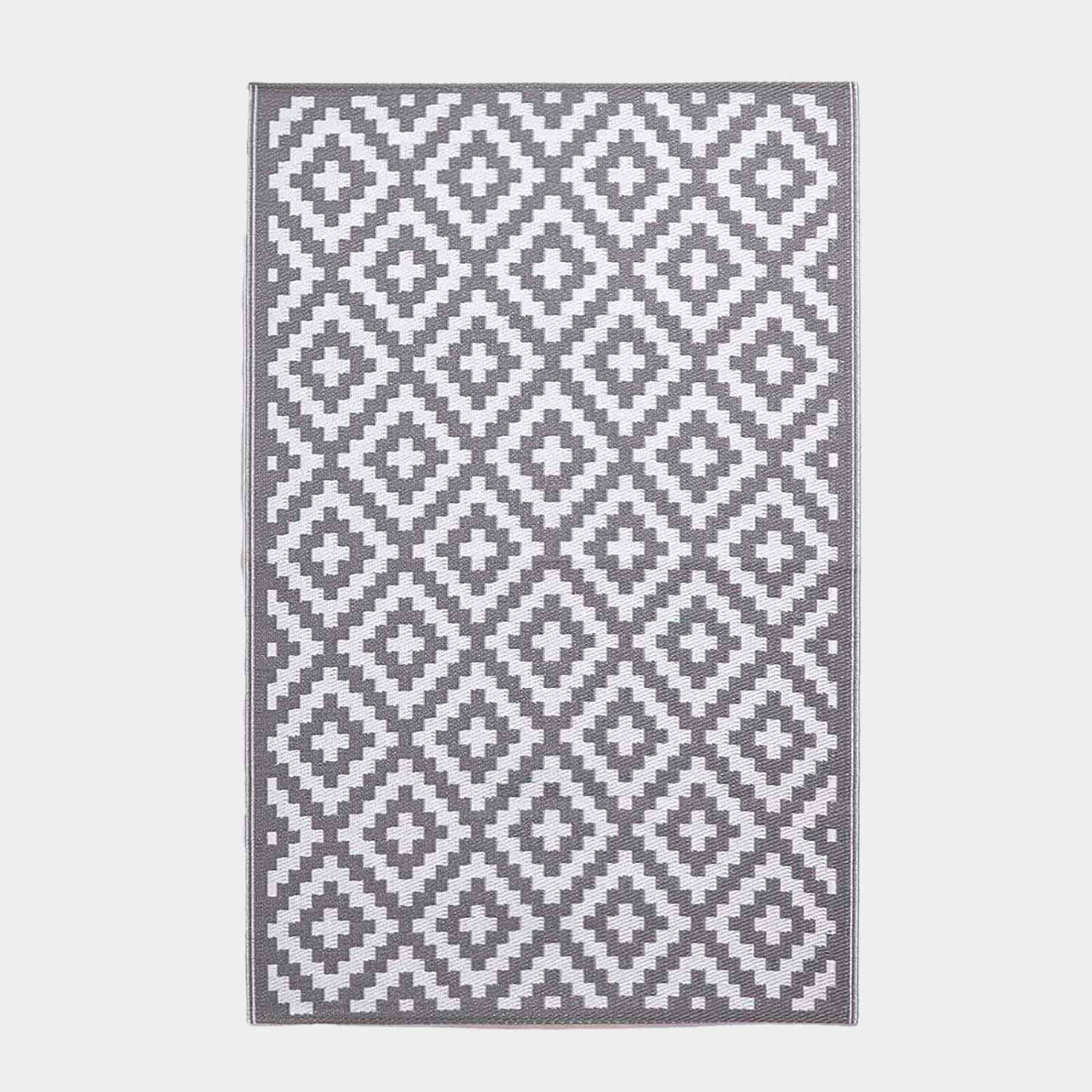 Luxury Outdoor Rug Waterproof Reversible For Garden Patio 100% Recycled, Grey Zoe Geometric | 180cm x 270cm | Grey