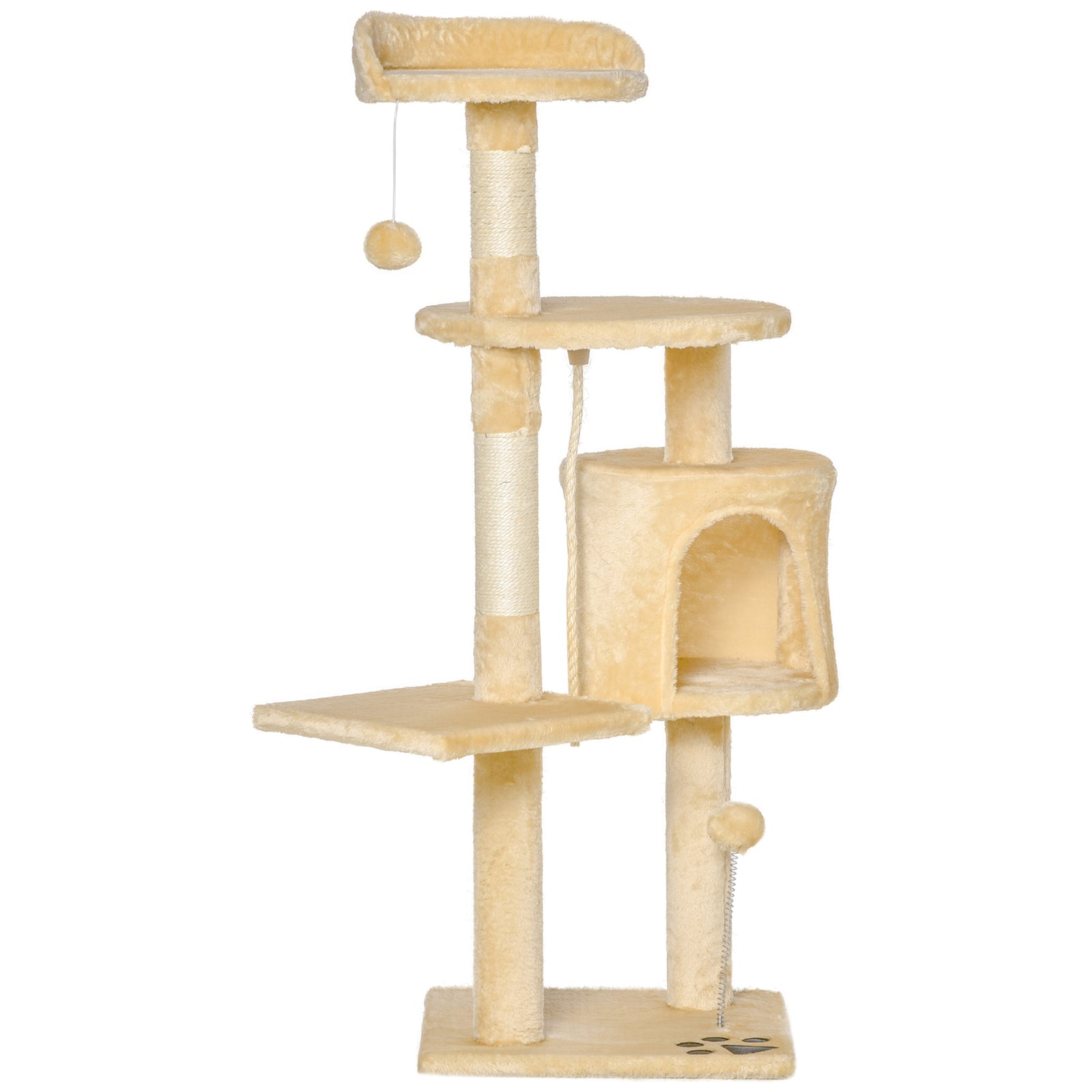 Cat Tree Activity Centre Scratching Post With Toys 4-tier Beige 114cm