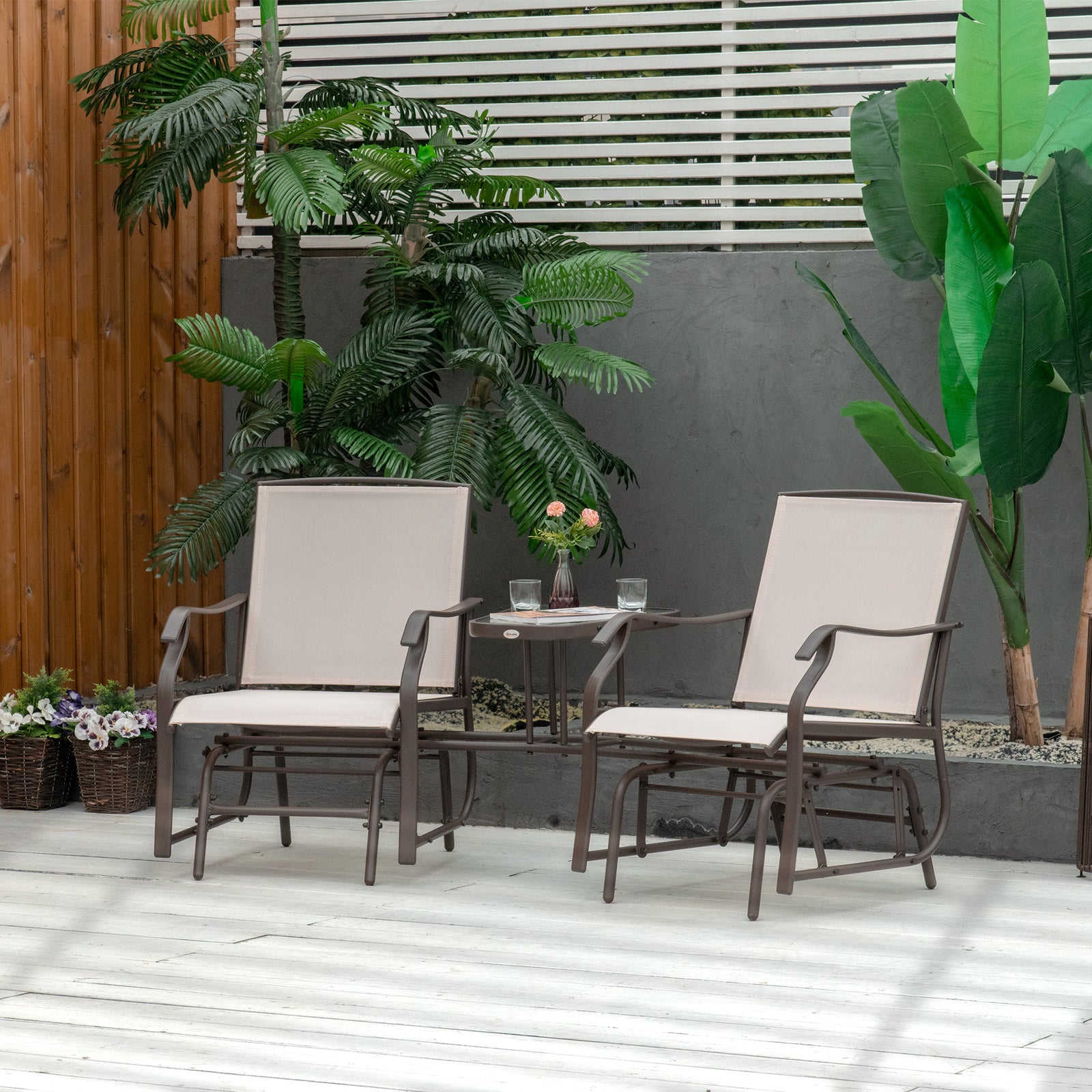 Double Glider Companion Rocking Garden Chairs Loveseat | Beige