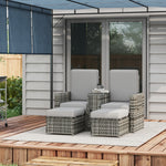 5-level Rattan Sun Lounger W/ Tea Table & Footstools