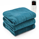 Heated Electric Throw 9h Timer 9 Heat Setting Fleece Blanket | Single | Teal Blue
