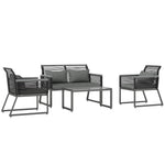 4 Pieces Rattan Garden Furniture Set For 4 Person, Charcoal
