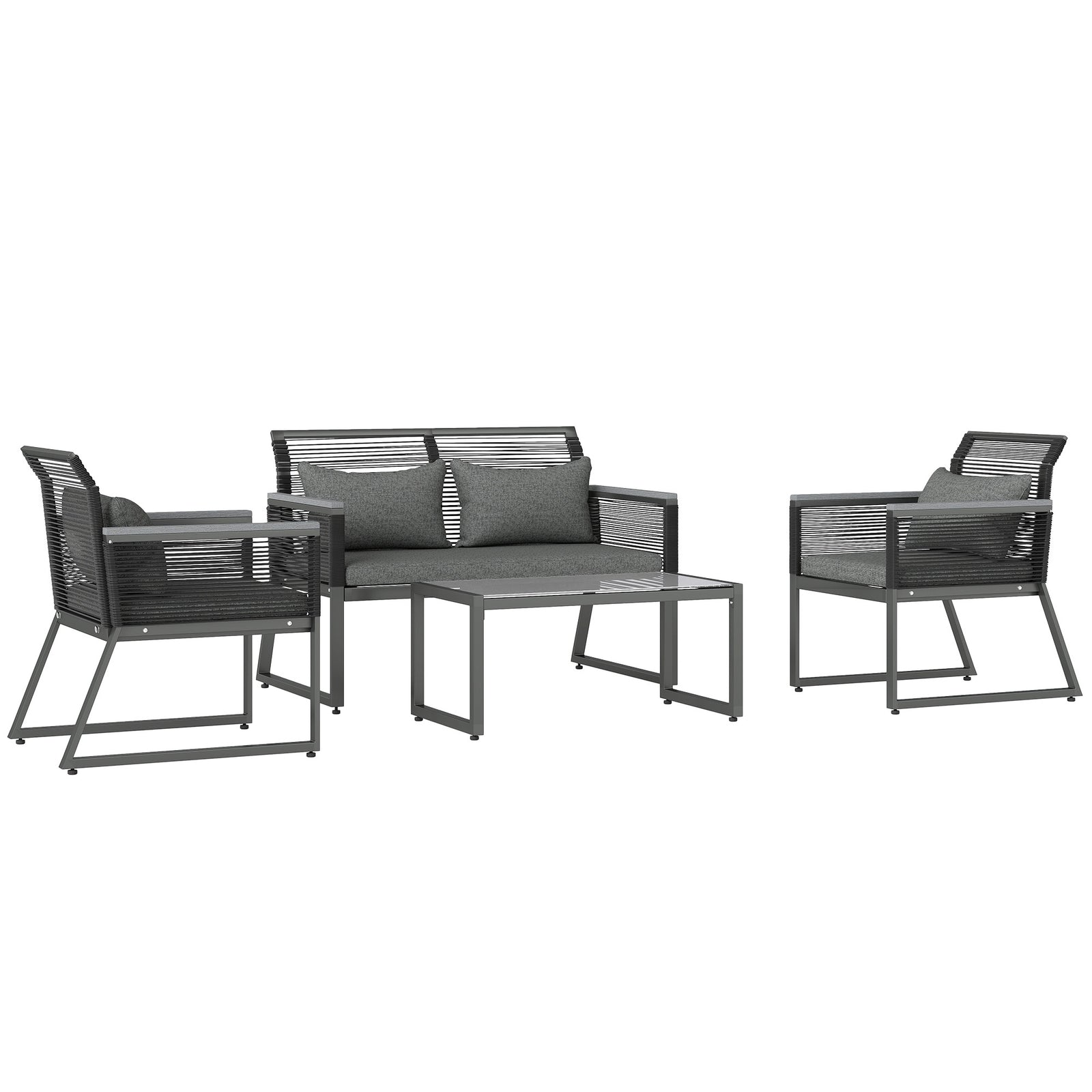 4 Pieces Rattan Garden Furniture Set For 4 Person, Charcoal
