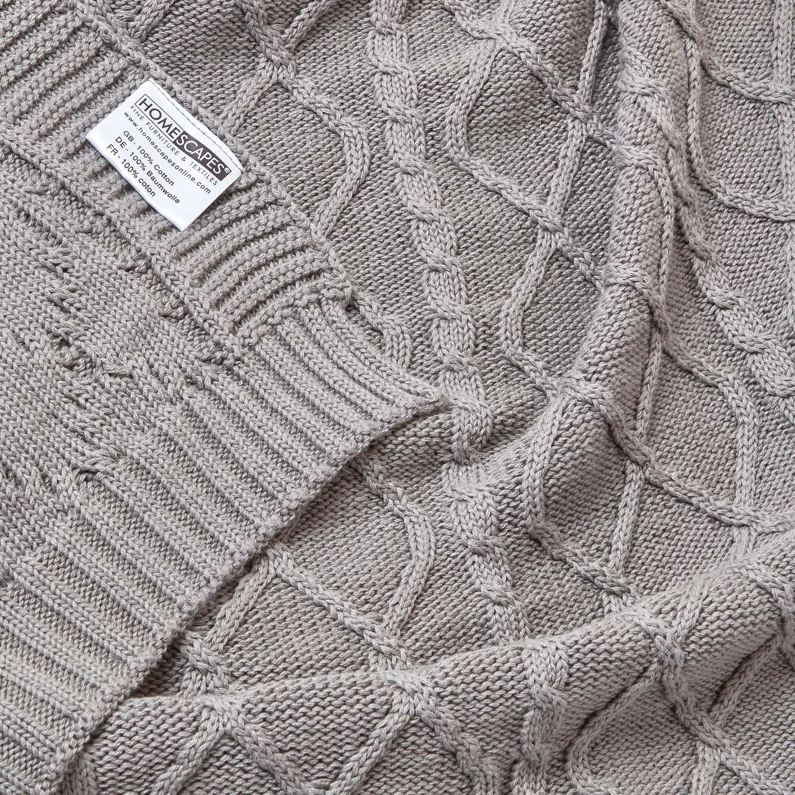 Cable Knit Diamond Pattern Cotton Throw | 130cm x 170cm | Grey
