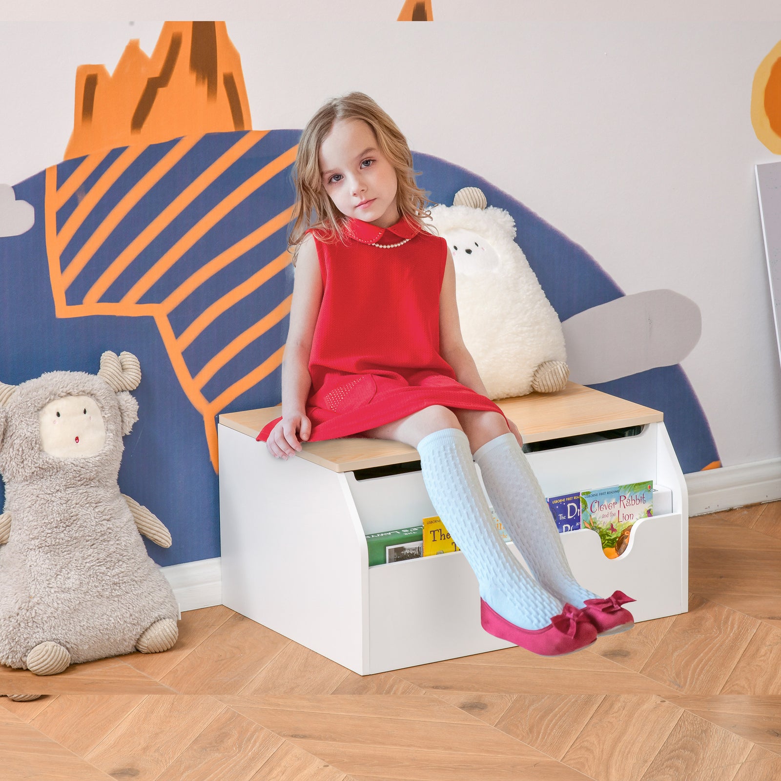 Wooden Kids Toy Box Children Storage Chest Organiser Book Slot White