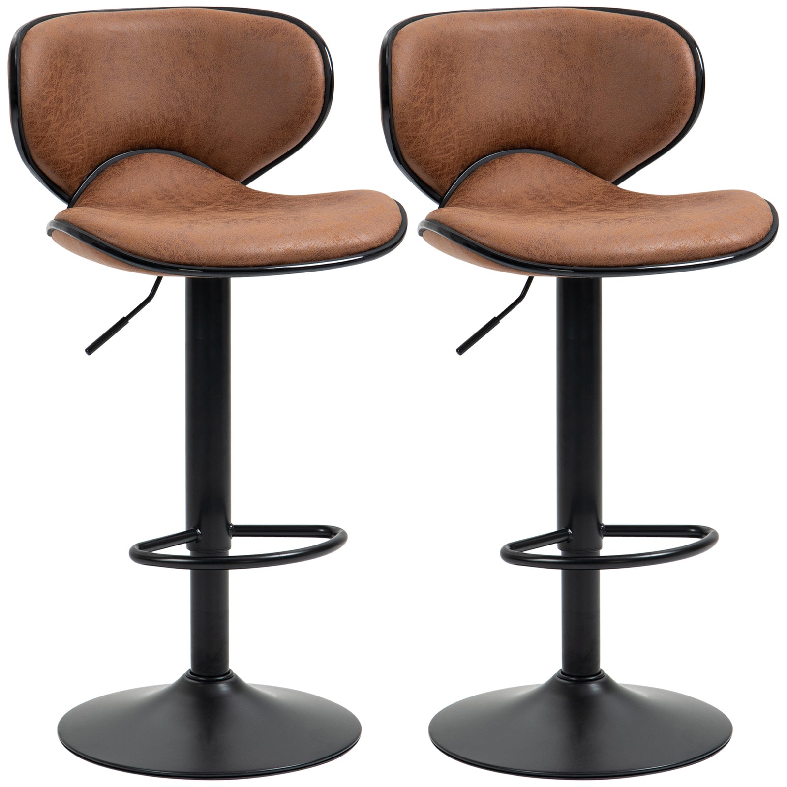 Bar Stool Set Of 2 Microfiber Adjustable | Brown