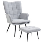 Living Room Chair With Footstool And Steel Legs Light Grey