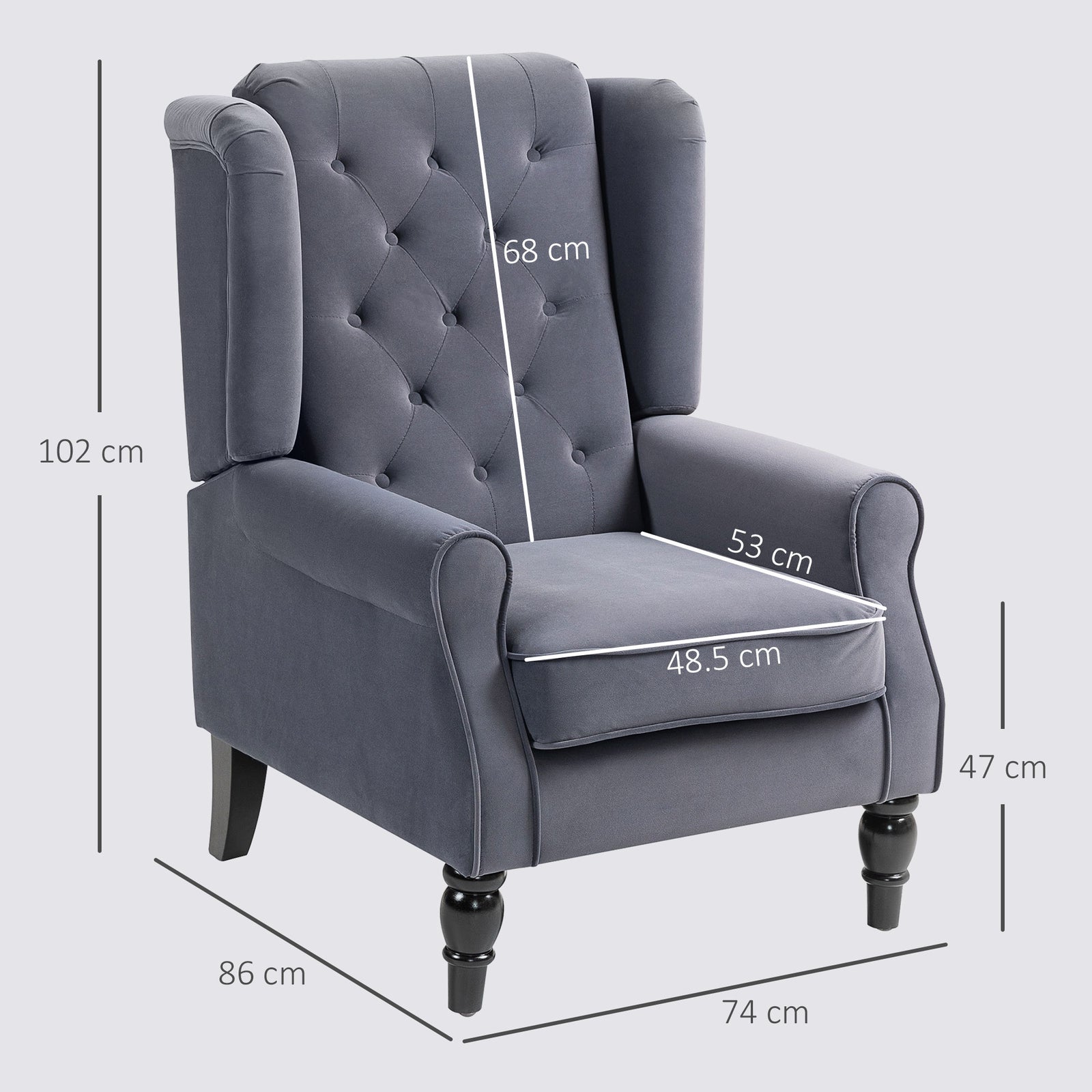 Accent Armchair Home Furniture Retro Tufted Club Fabric | Charcoal Grey