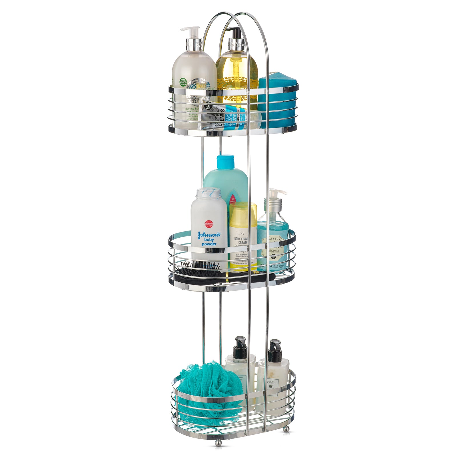 3 Tier Floor Standing Oval Chrome Bathroom Caddy