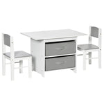 3 Pcs Kids Table & Chairs Set Toddler Furniture W/ Storage Drawers White