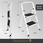 2 Step Ladder, Heavy-duty Steel Folding Home Diy Step Stool With Wide Non-slip Steps & Anti Slip Feet 150kg Capacity | 2 Step | White