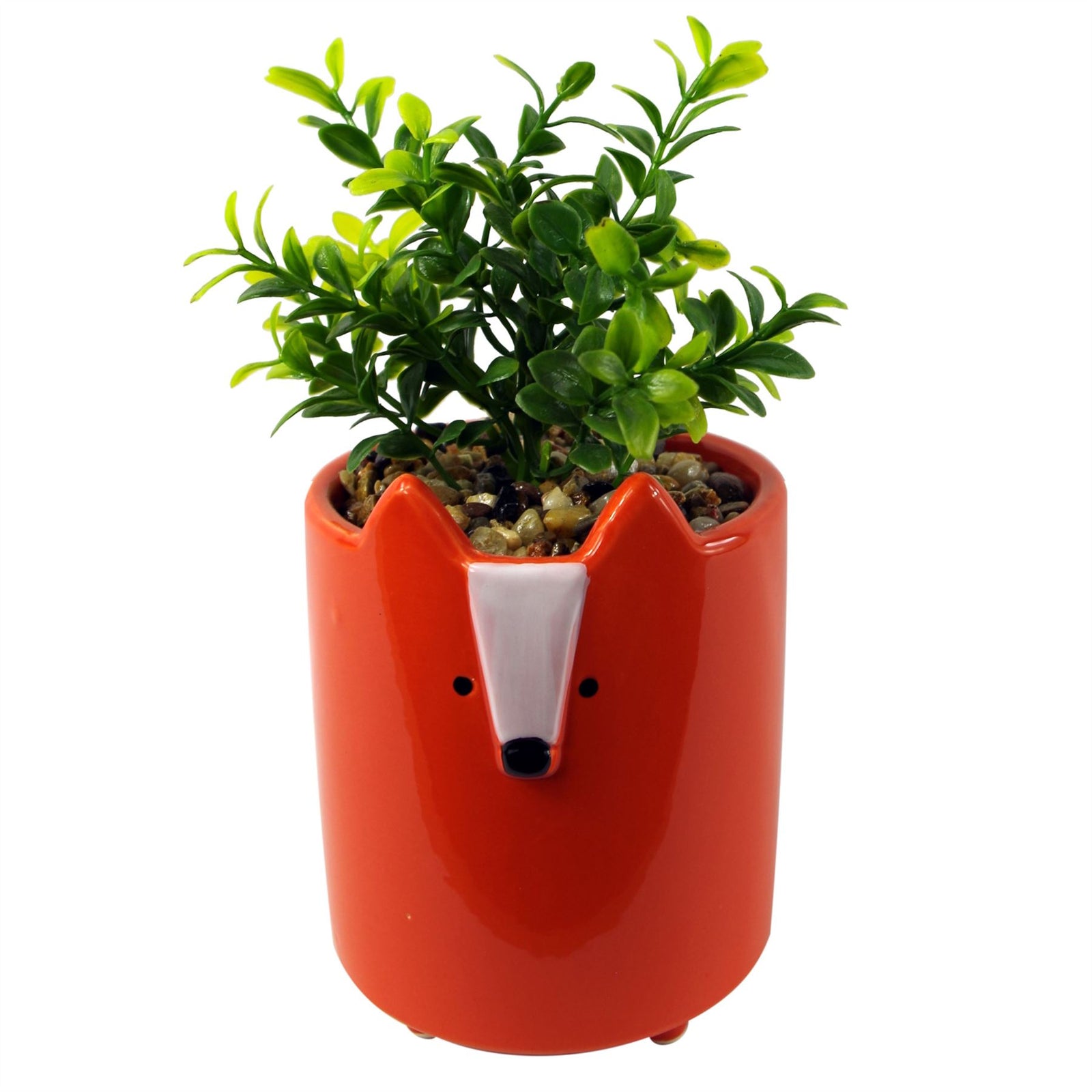 20cm Ceramic Orange Fox Planter With Artificial Foliage Plant
