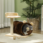 Cat Tree W/ Scratching Post, Bed, Cat Tunnel, Toy Ball | Brown