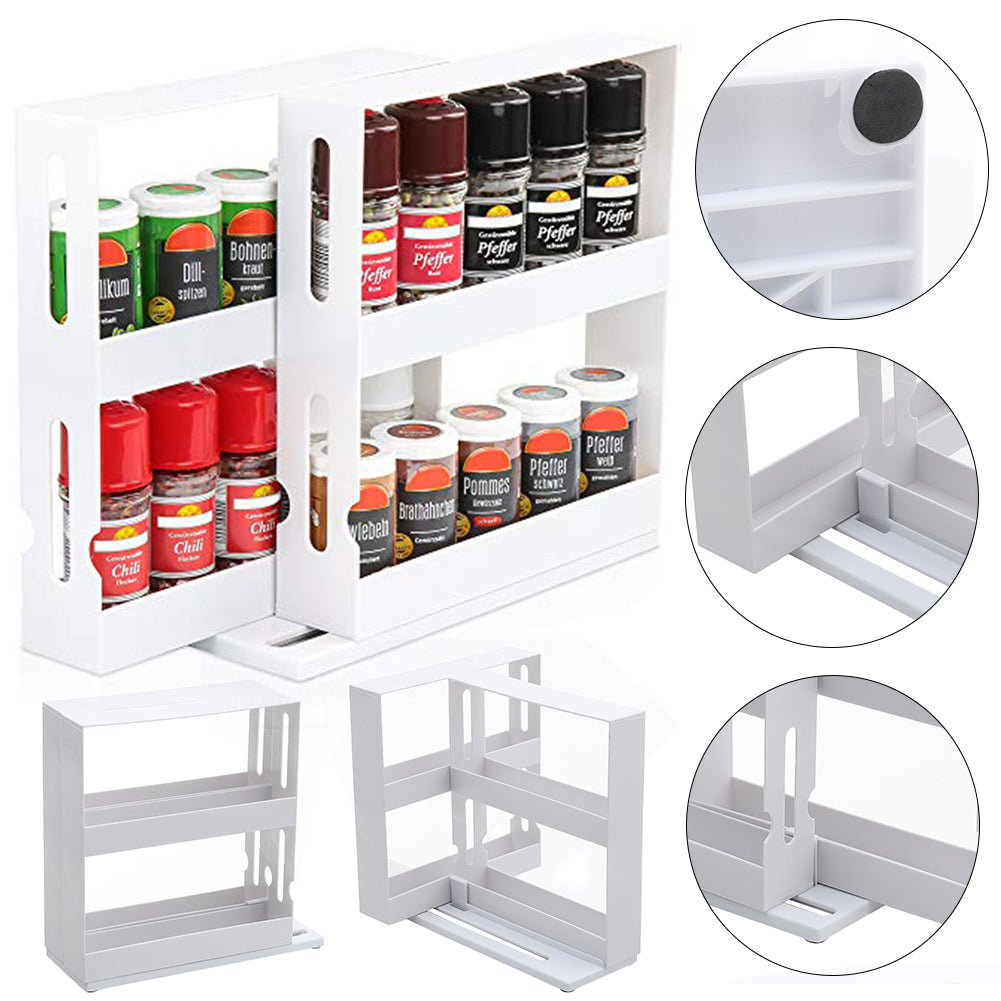 2 Tiers Rotating Jars Spice Rack Kitchen Storage Holder Shelf Cabinet Organizer