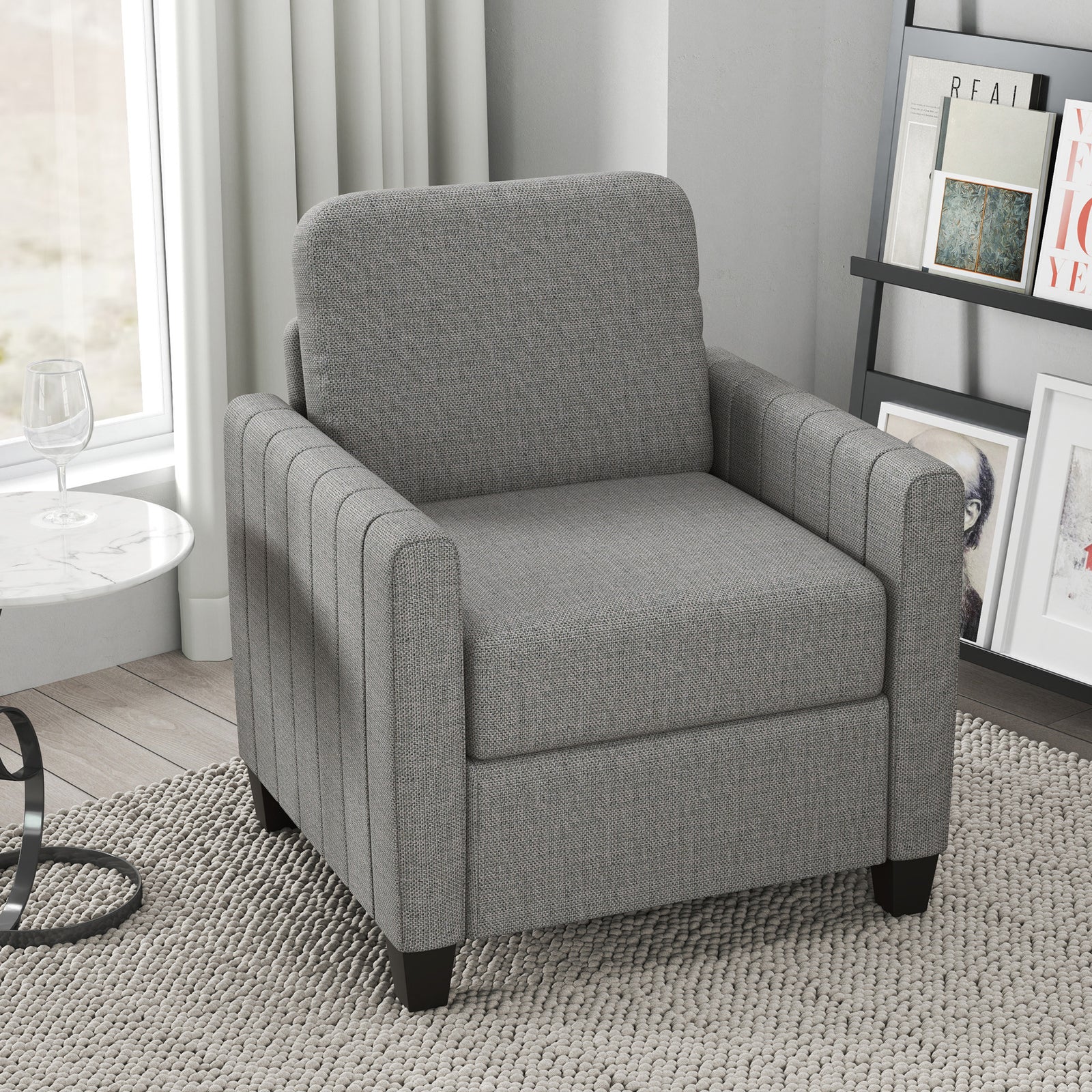 Modern Accent Chair With Spring Cushion, Back Pillow | Dove Gray