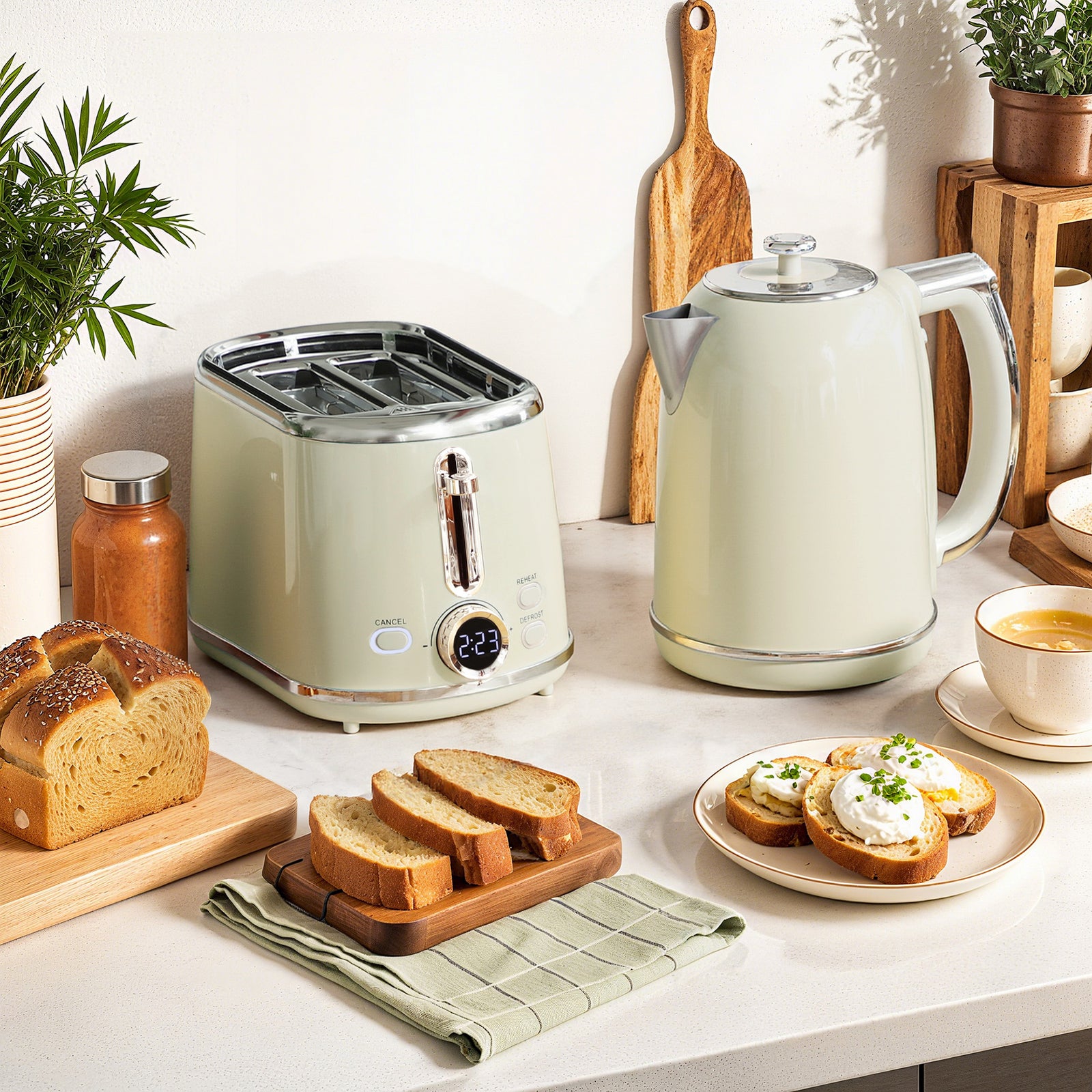 1.7l 3000w Kettle And 2 Slice Toaster With Keep Warm Memory Function | Grey