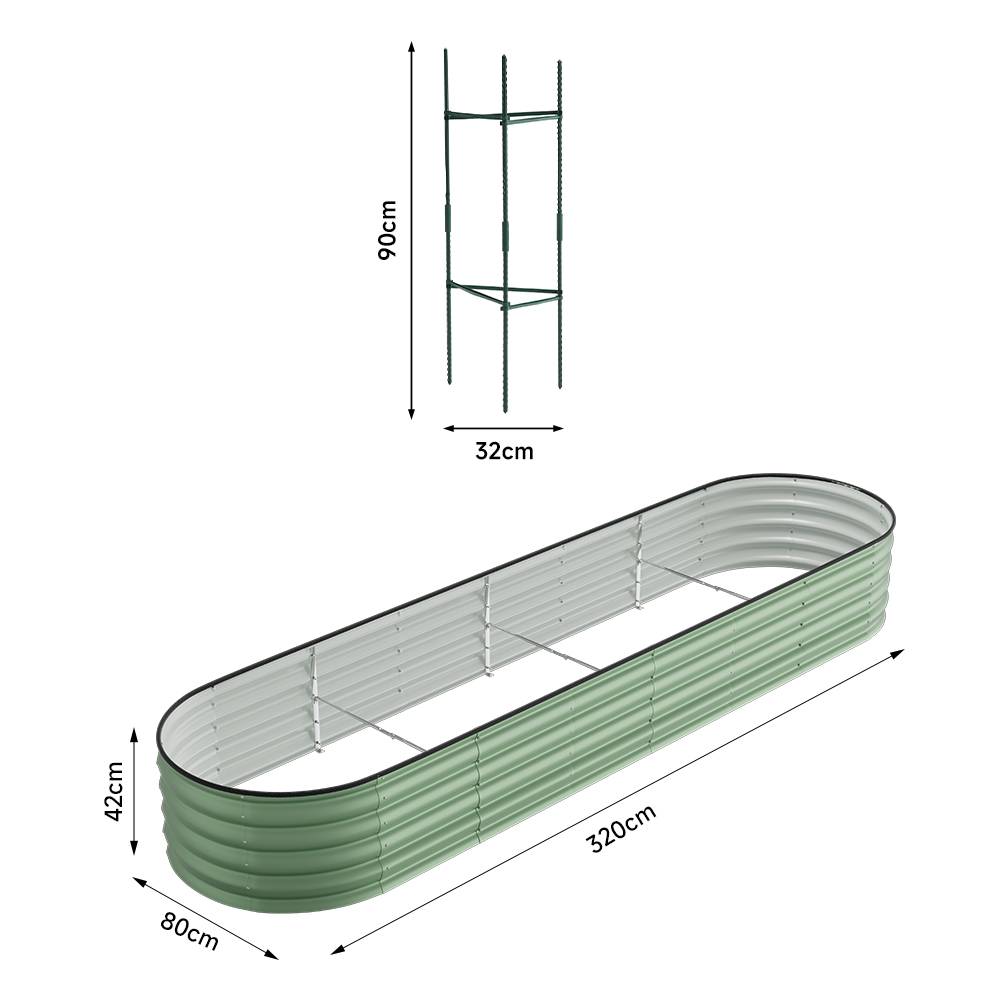 Green Raised Garden Bed Oval Galvanized Steel Planter For Backyard Gardening | Large | Light Green