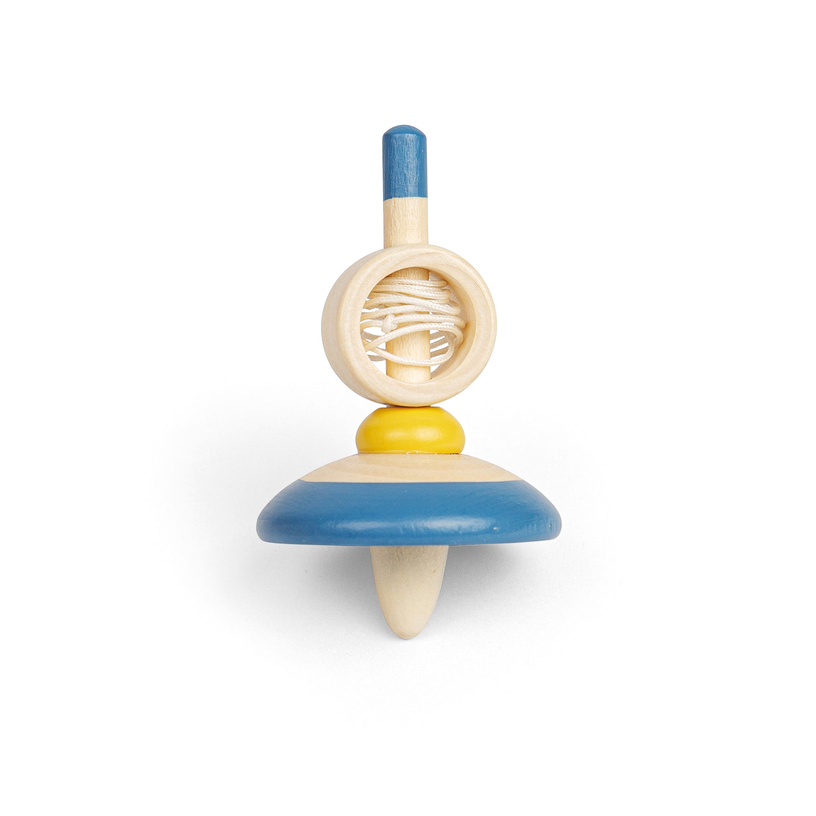 Wooden Pull String Spinning Tops - Orange and Blue
