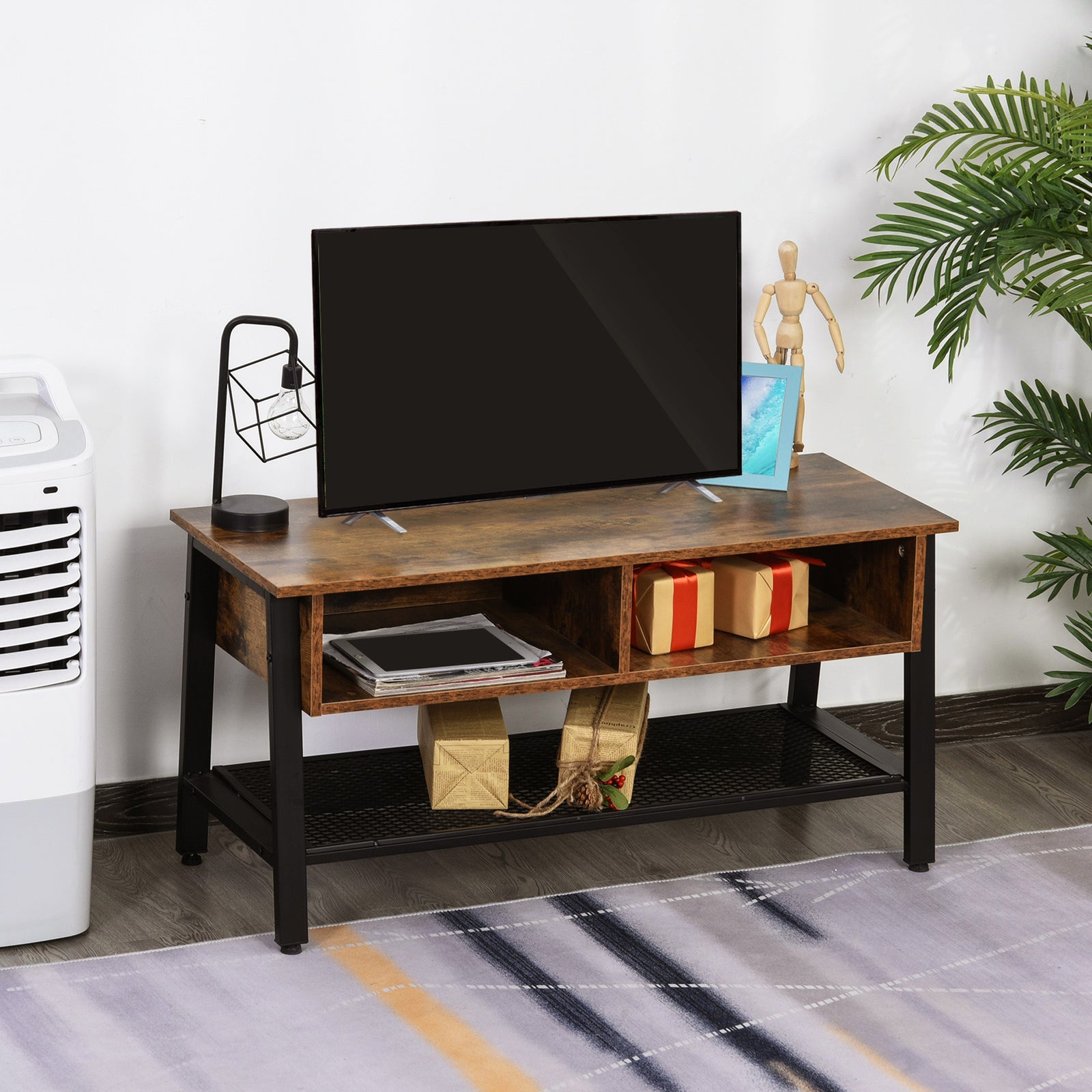Media Stand For 45" Tvs W/ Shelves Cable Holes