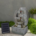 Solar Garden Water Fountain With Led Lights Tiered Modern Outdoor Feature