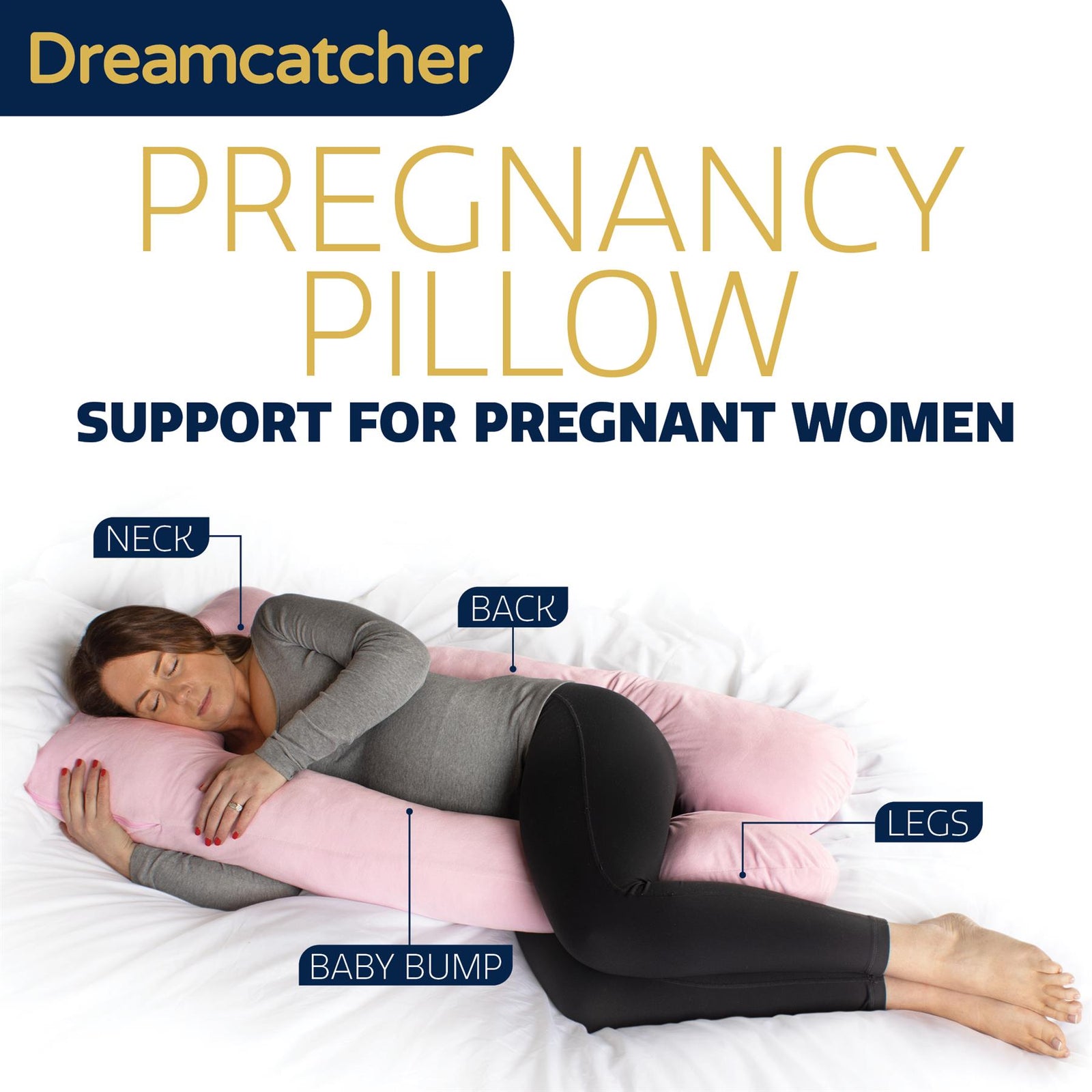 U Shaped Pregnancy Pillow, Maternity Cushion Machine Washable & Removable Velvet Cover | U Shape | Pink